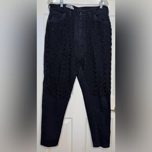 Vintage Women CAP FERRAT Black Lace Embroidered Straight Leg Jeans Sz 20 EUC USA